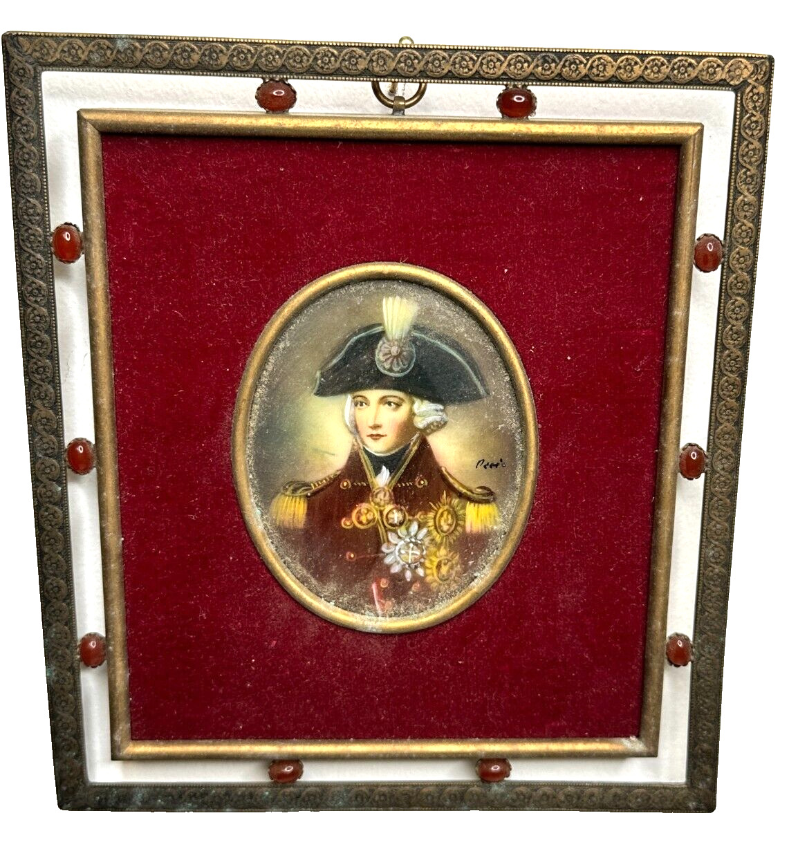Antique Signed Miniature Hand Painted Portrait of Officer Lord Horatio Nelson