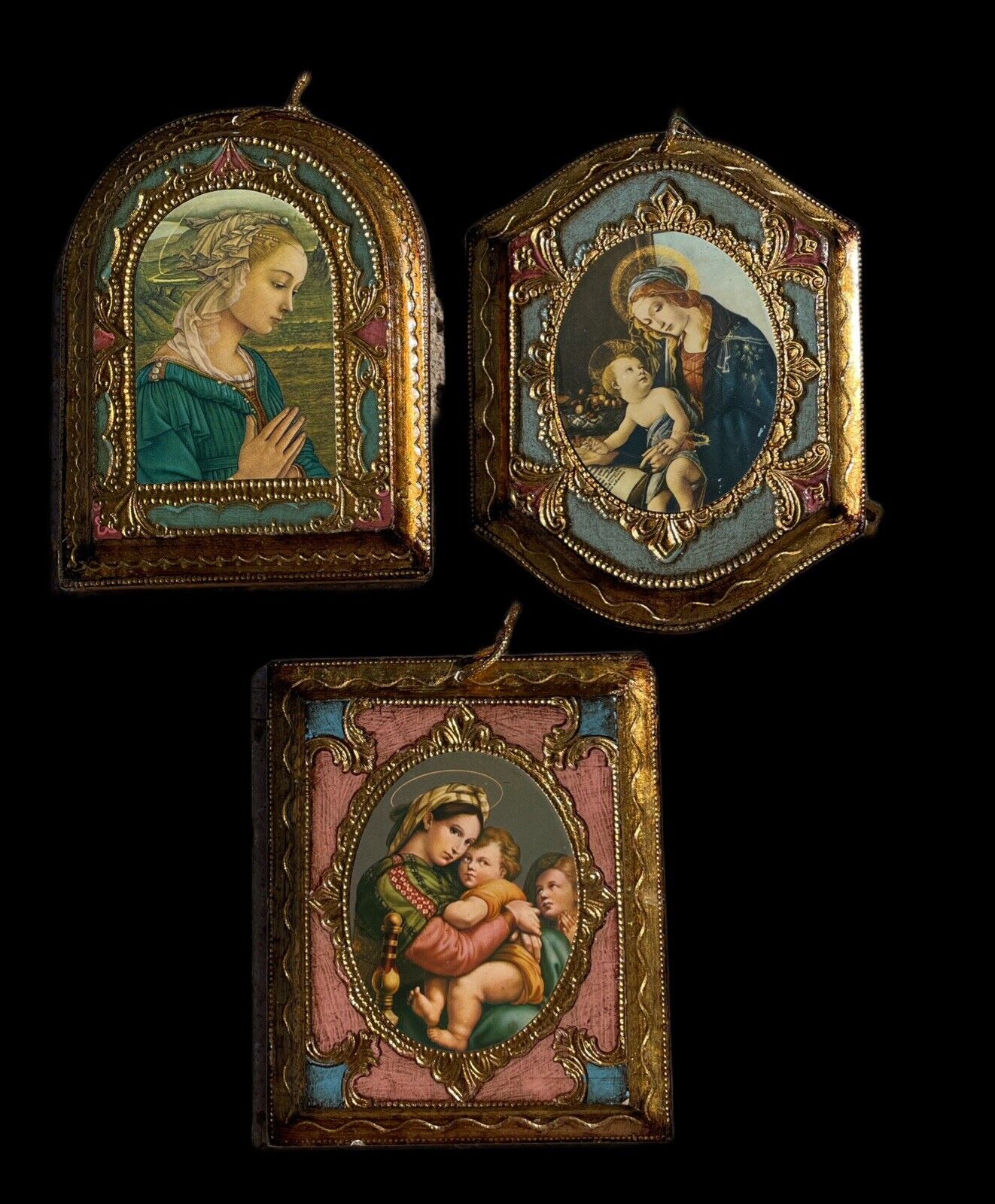 3 Wood Plaques Italian Madonna and Child