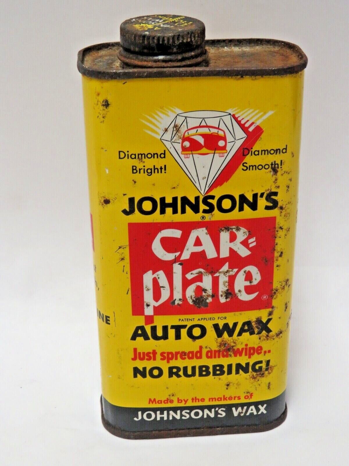 Vintage Johnson\'s Car-Plate Auto Wax 10 FL. OZ Tin Empty Pre 1963 No Zip Code