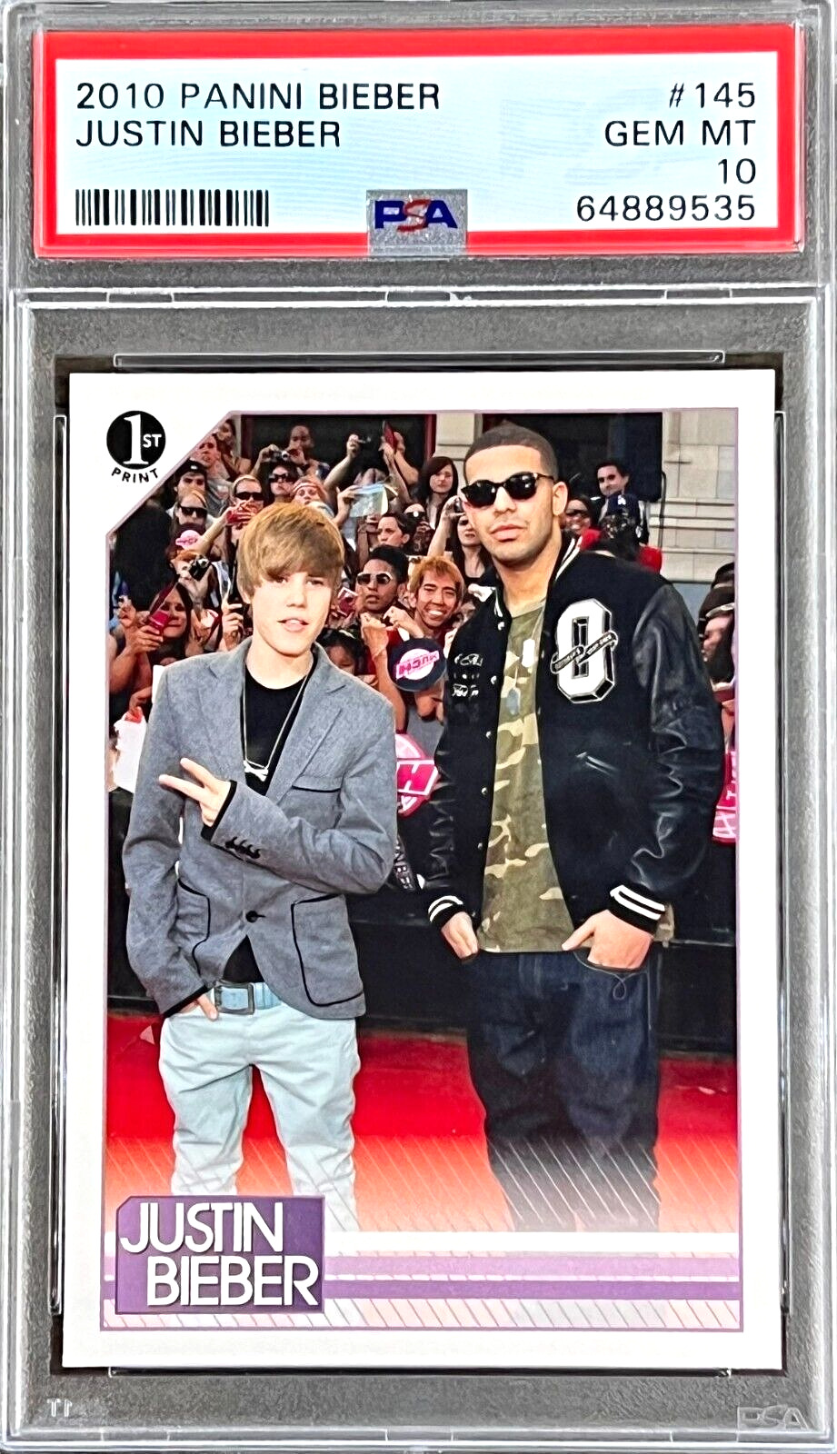 2010 Panini Justin Bieber & Drake (ROOKIE) #145 PSA 10 GEM MINT (Low Pop: 154)