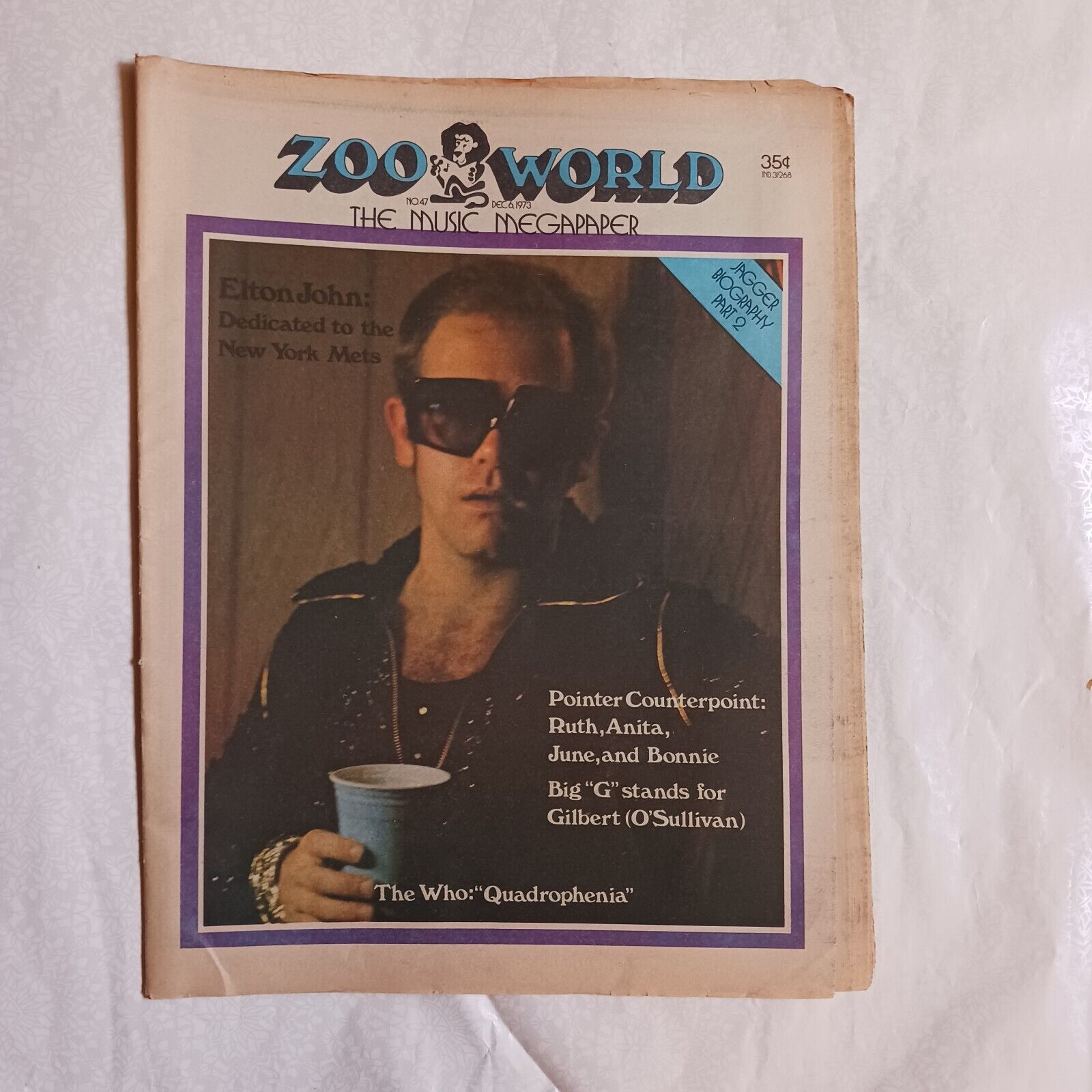 COLLECTIBLE VINTAGE ZOO WORLD MAGAZINE DEC 6TH 1973 ELTON JOHN ON COVER