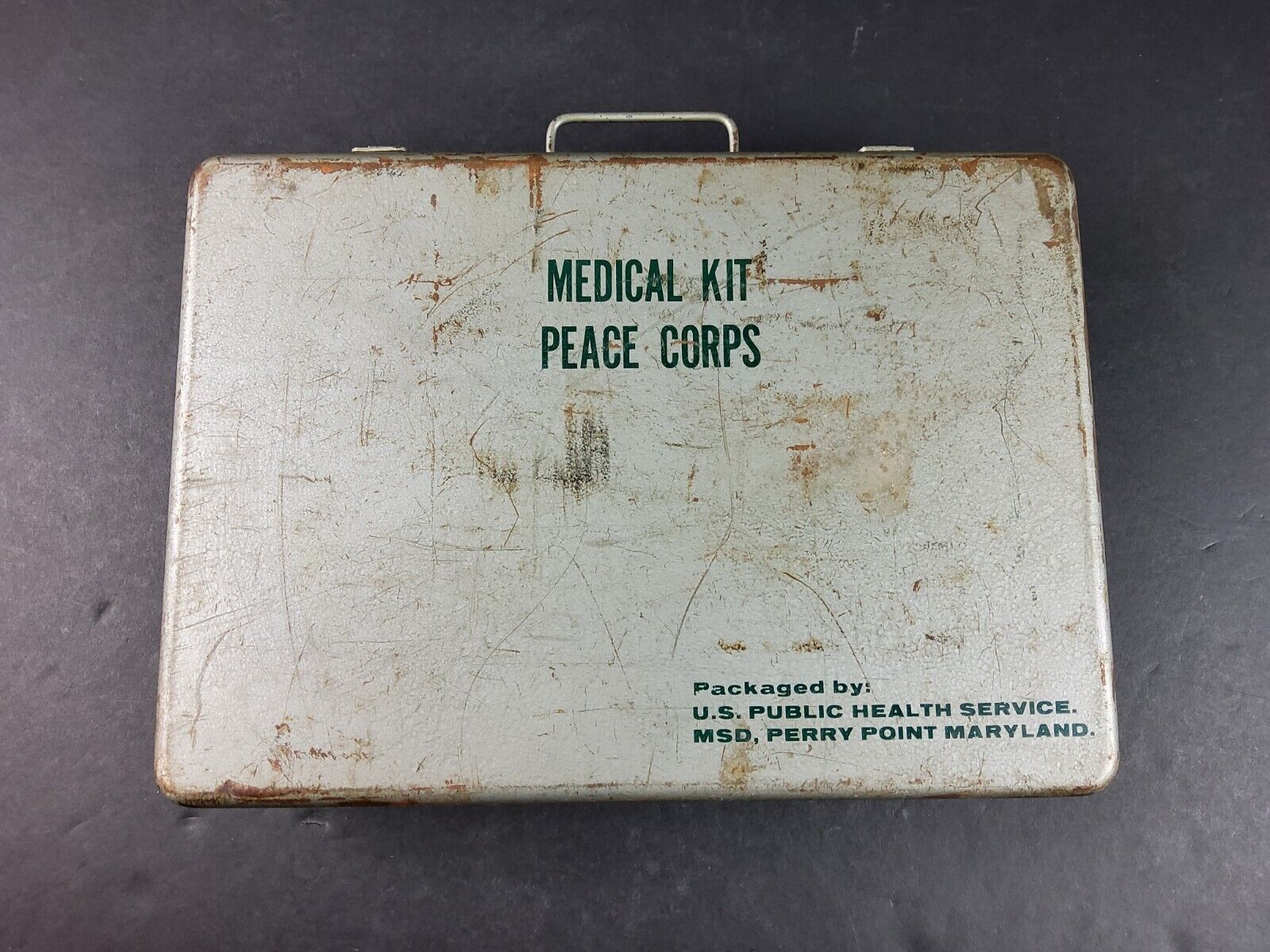 Vintage Peace Corps Medical Kit Metal Kit with Vintage Items Inside