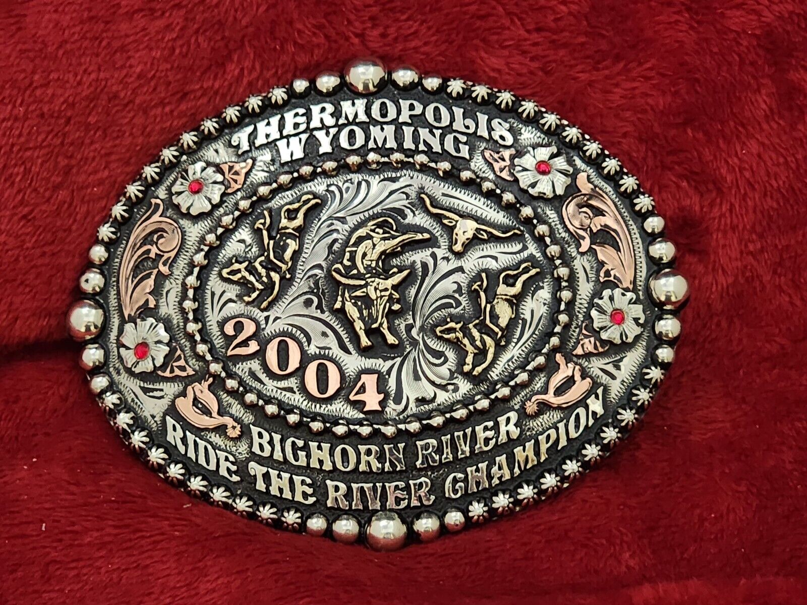 CHAMPION TROPHY BUCKLE RODEO PRO BULLRIDE BUCKLE☆THERMOPOLIS WY☆2004☆RARE☆622