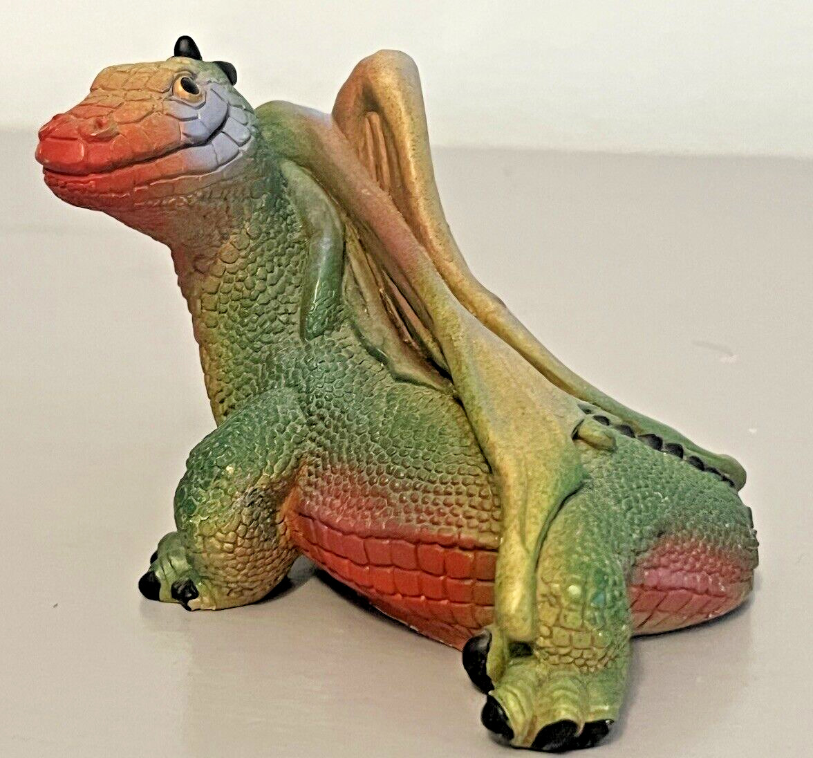 Don James Vintage Dragon Figurine Sculpture Signed Green Red 1980\'s