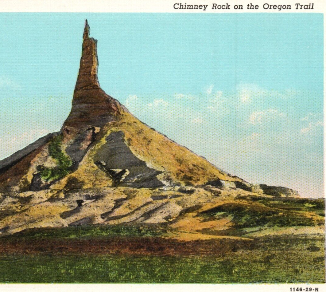 Chimney Rock on the Oregon Trail VTG Linen Postcard/pc125 1146-29-N