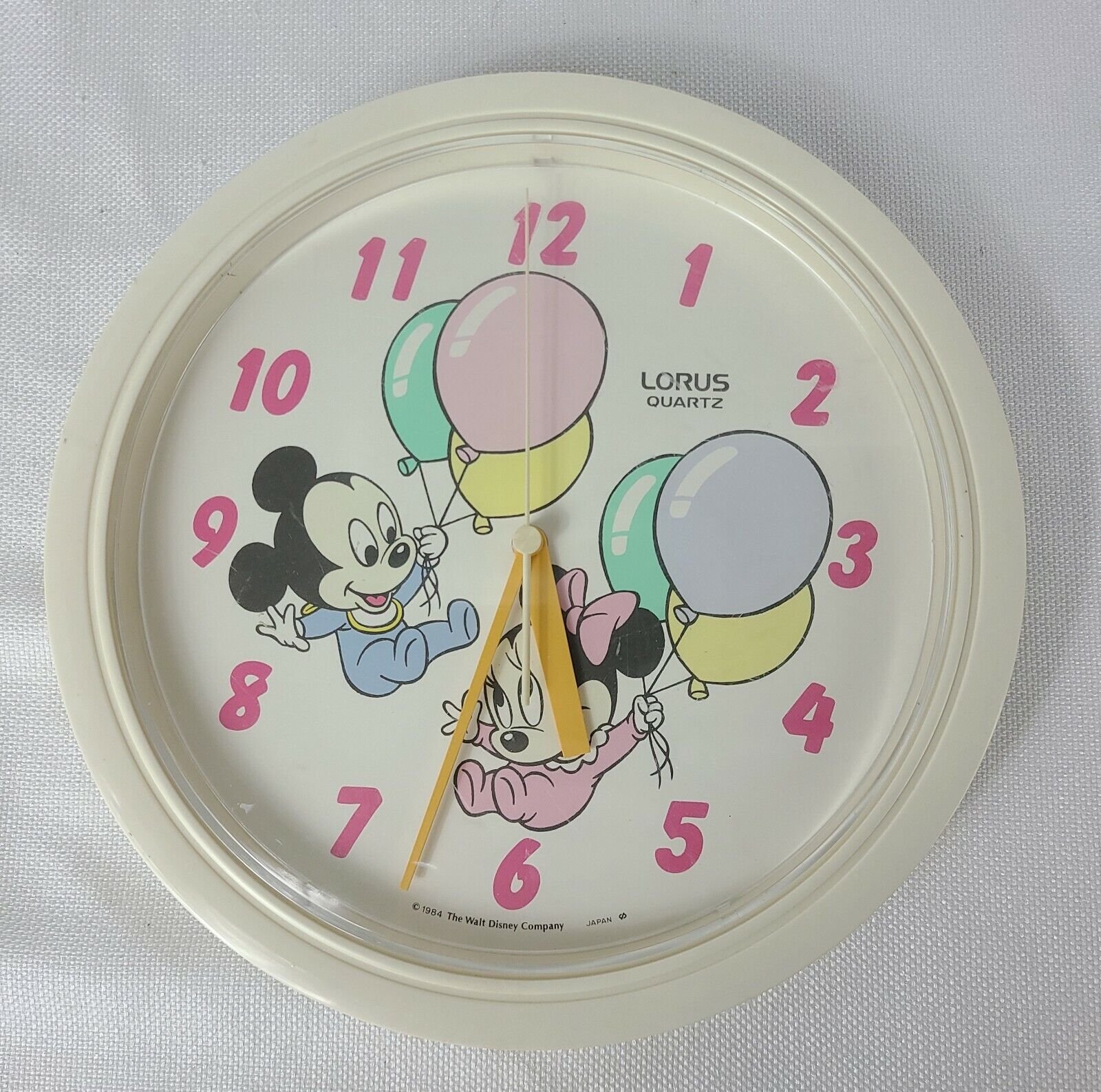 Disney Baby Mickey & Minnie Mouse Quartz Wall Clock Lorus LFW223W Pastel Colors