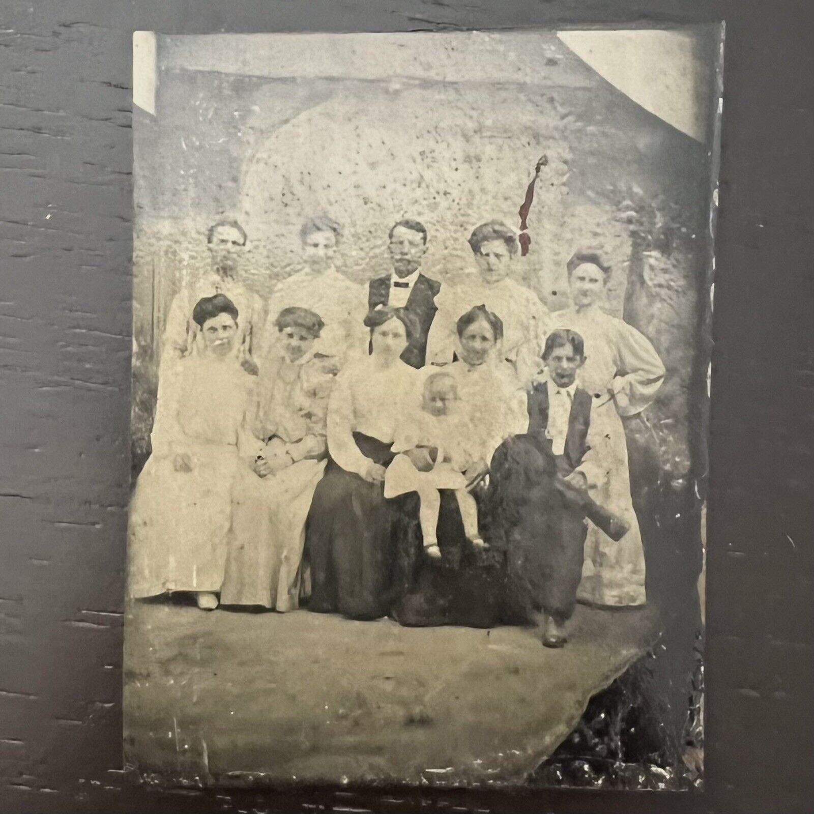 Antique Tintype Photograph Family Posing In Front of House 2.75\