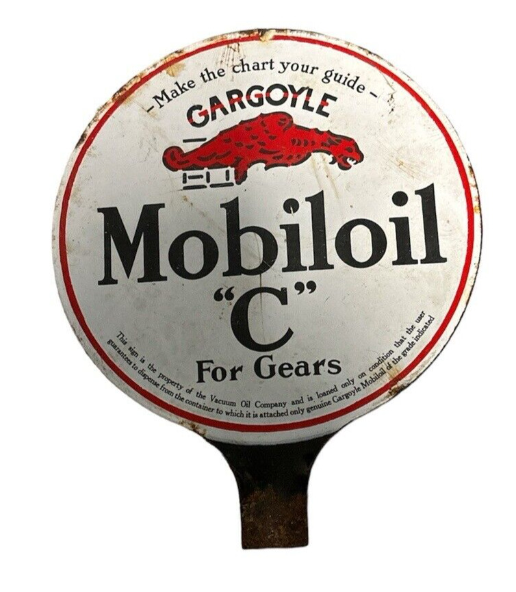 Vintage Real Deal Original MOBILOIL Gargoyle “C”For Gears Porcelain Gas Oil Sign