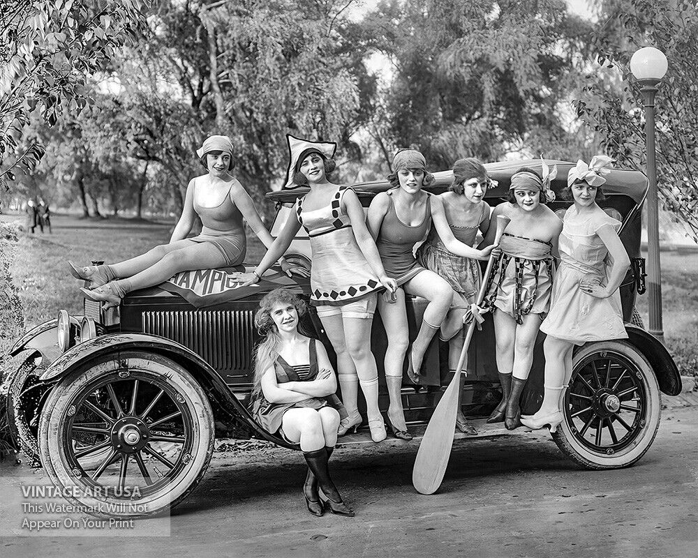 Bathing Beauties Posing on Automobile Photo Print Wall Art - 1919 Washington DC