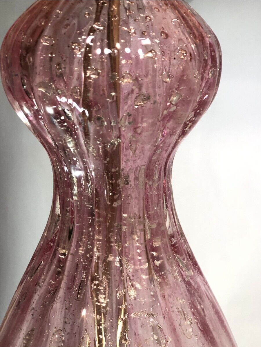 Antique Murano Barovier Toso Pink Art Glass Bullicante Bubble Silver Flake Vtg