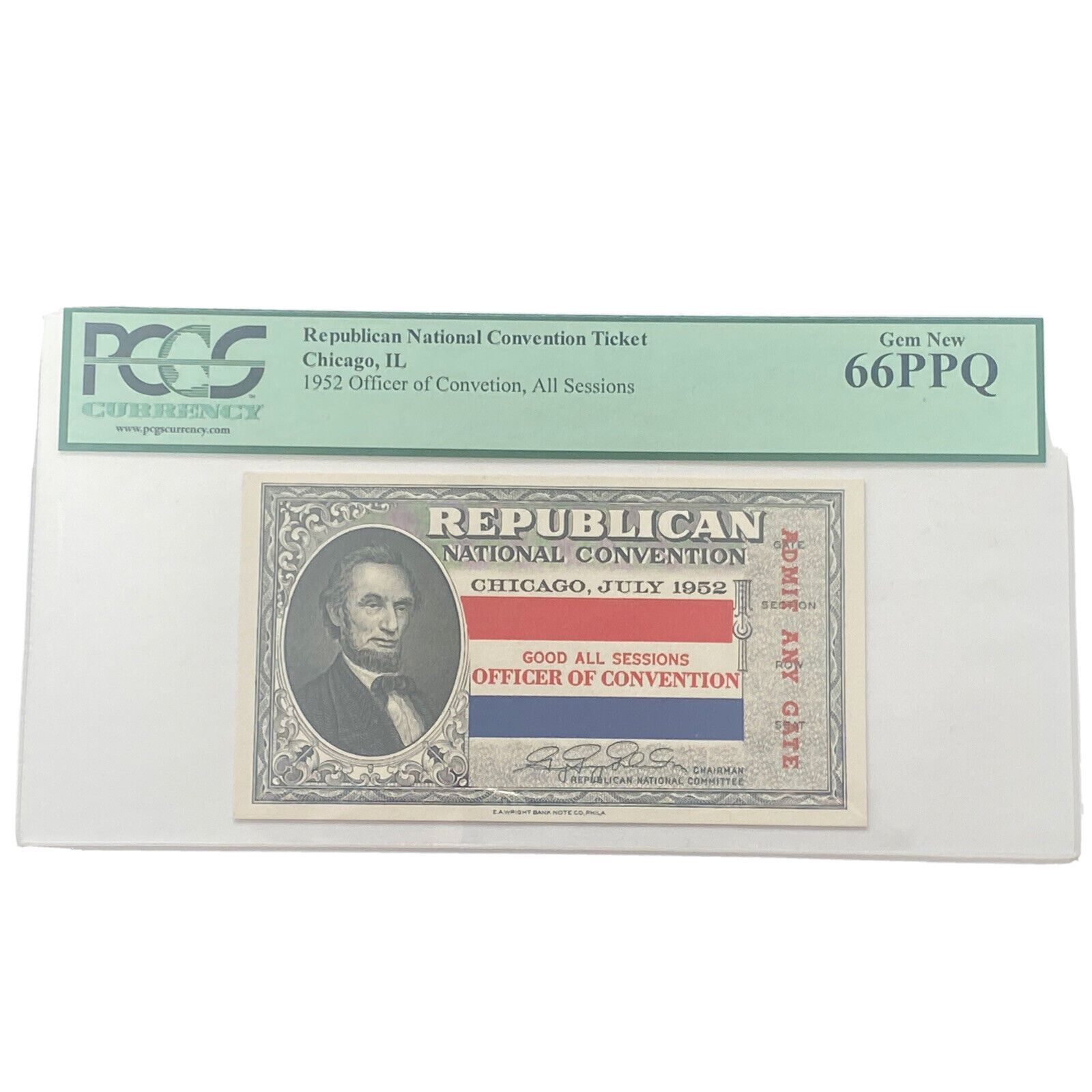 1952 Republican National Convention Pres. Dwight D. Eisenhower Officer Pass PCGS