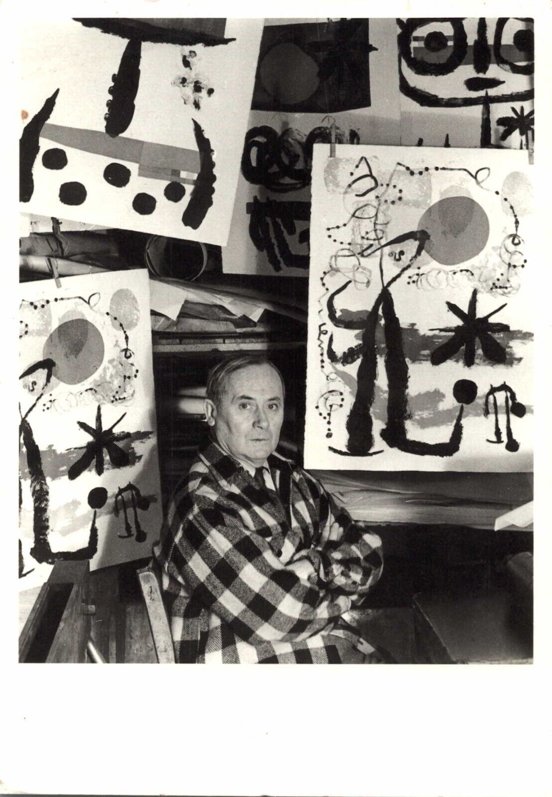 Artist Joan Miró Spanish Painter with Art Canvas 1954 Photo on Modern Postcard