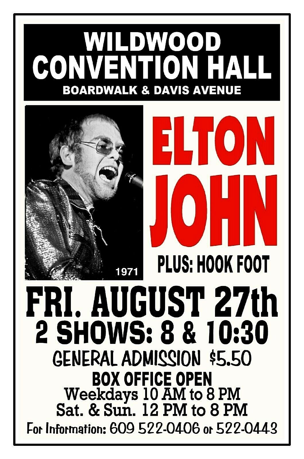 ELTON JOHN 1971 Wildwood NJ CONVENTION HALL POSTER/SIGN by THouse 