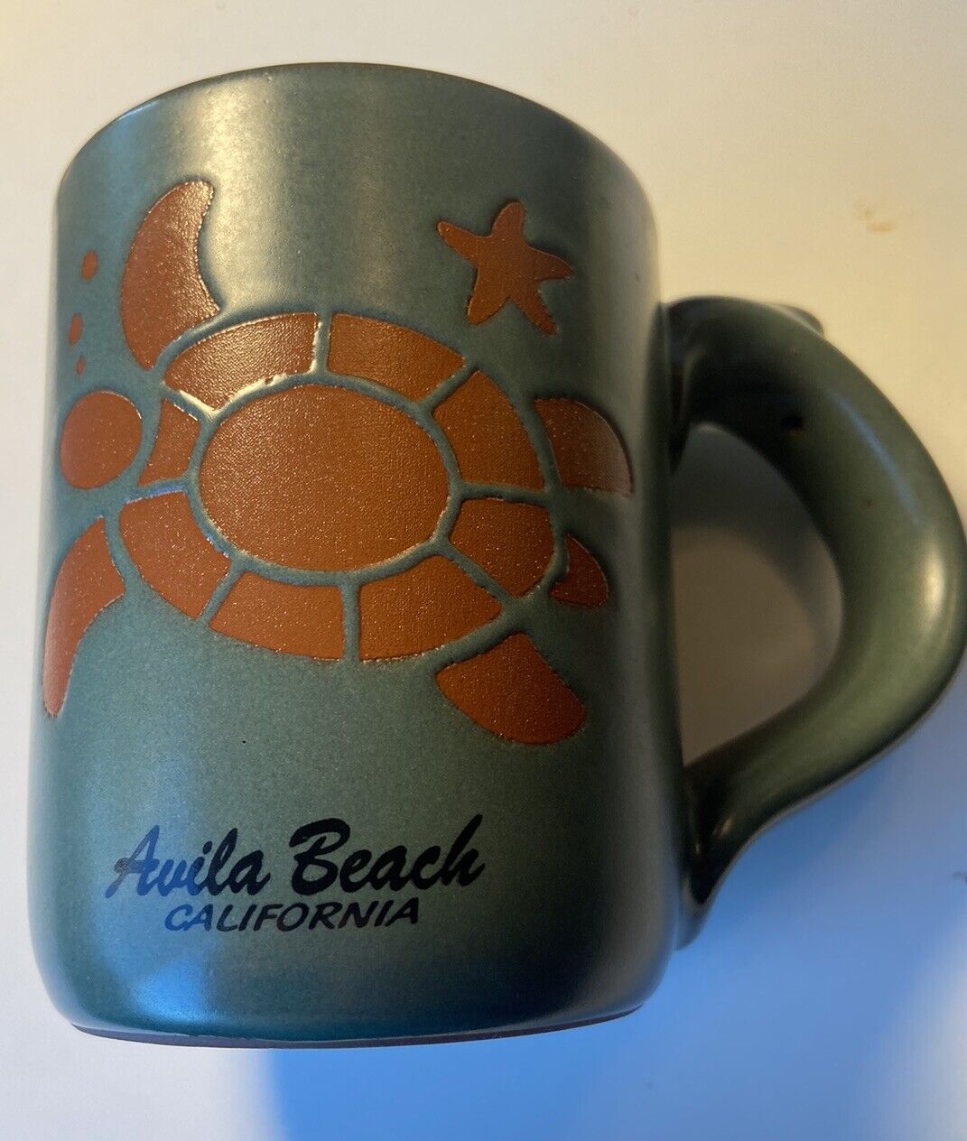 NICE High End Avila Beach California Embossed TURTLE Ceramic Coffee Mug MINTY