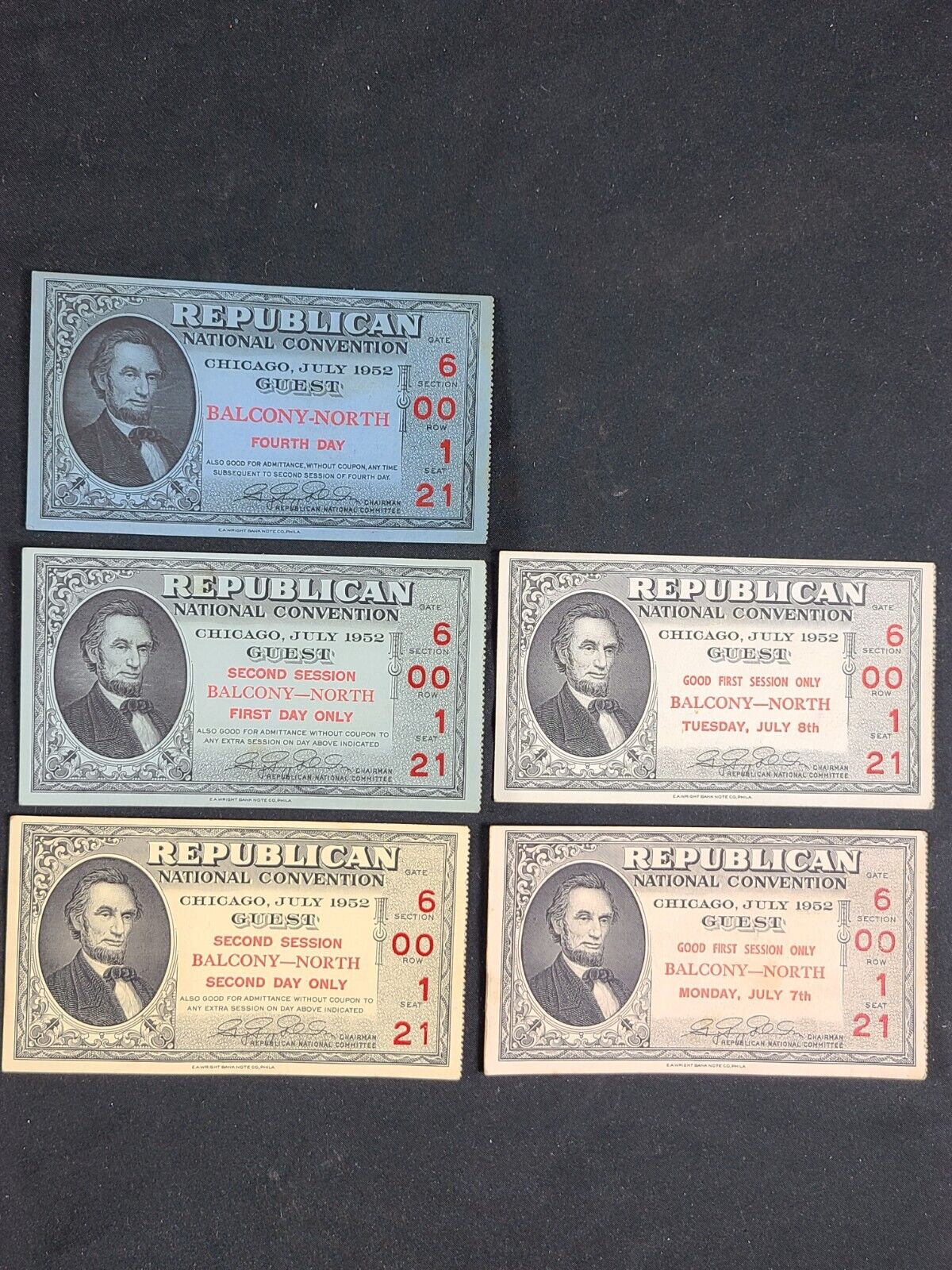 1952 Republican National Convention President Dwight Eisenhower Ticket Stub Set 