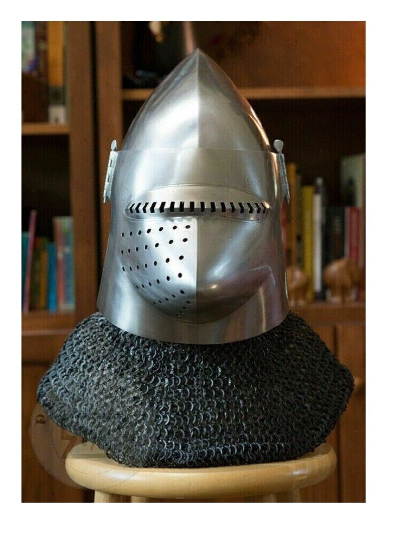 Custom SCA HNB 16 Gauge Steel Medieval Churburg Bascinet Helmet w Aventail YNI’m