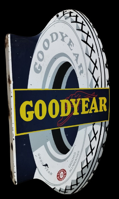 GOOD YEAR PORCELAIN ENAMEL SIGN 34X24 INCHES DOUBLE SIDED WITH FLANGE