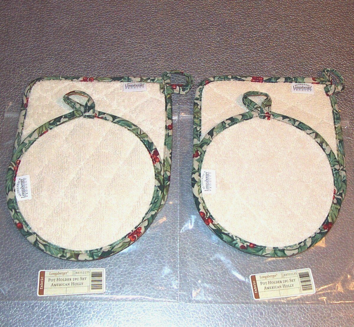 Longaberger American Holly POT HOLDER SET (4) Thick Cotton Quilting ~USA~ New