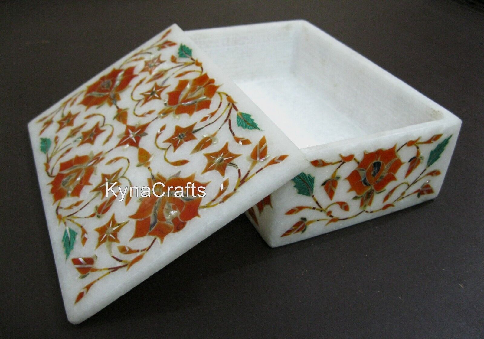 6 x 4 Inches Jewelry Box Inlaid with Floral Pattern White Marble Accessories Box