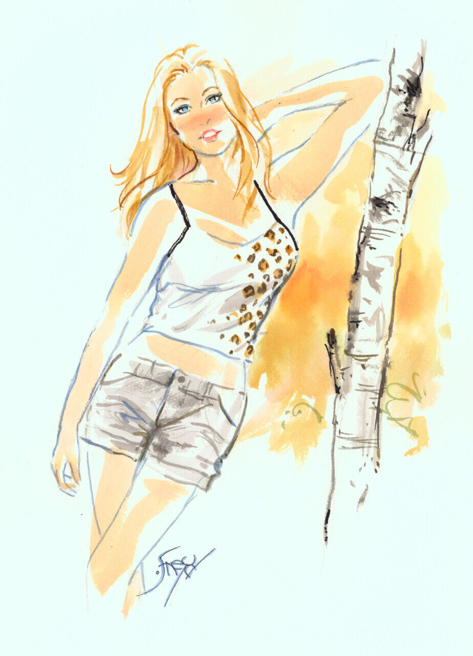 Playboy Artist Doug Sneyd Signed Original Art Sketch ~ Blond In The Forest