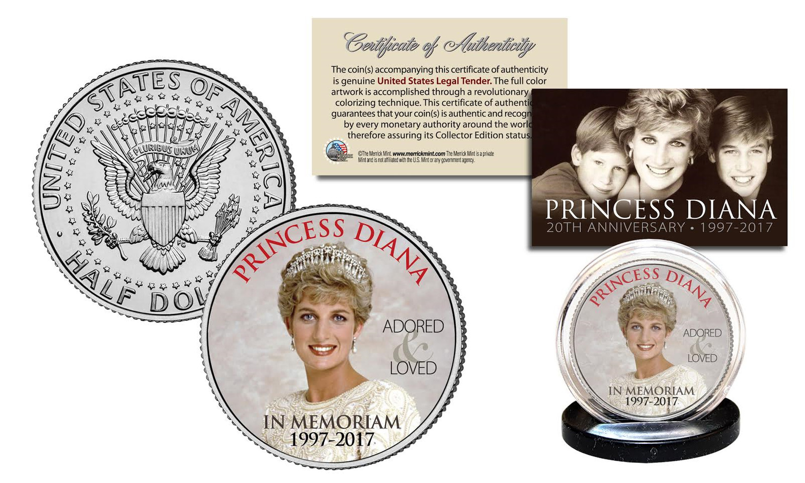 PRINCESS DIANA 20th Anniversary KENNEDY Half Dollar Coin - Royal Crown Edition