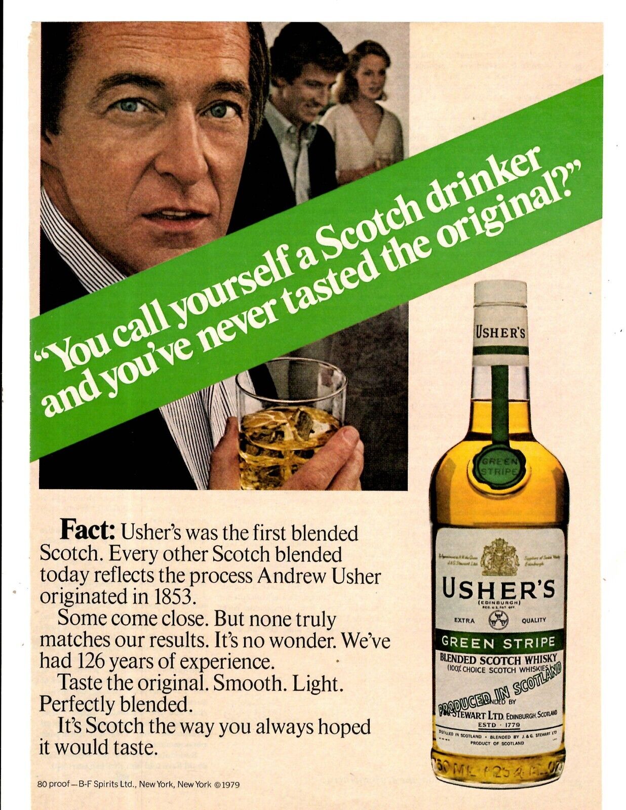 1980 Print Ad  Usher's Green Stripe Blended Scotch Whisky Taste the Original