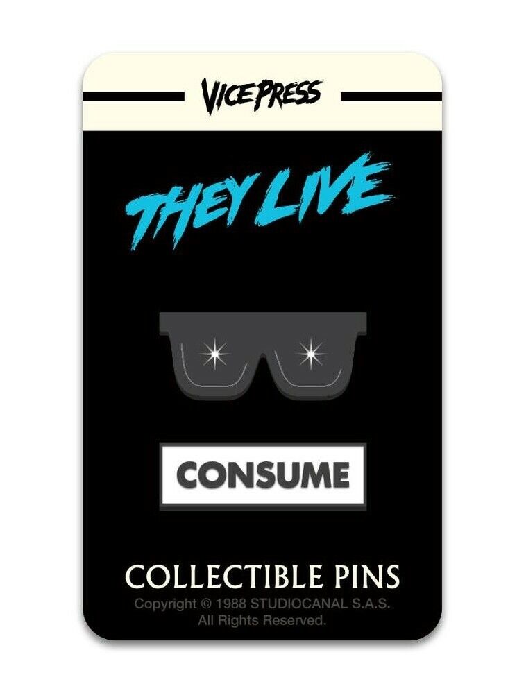 ⚡RARE⚡ 1988 John Carpenter\'s THEY LIVE \'Consume\' & \'Glasses\' Pins *BRAND NEW* 💀