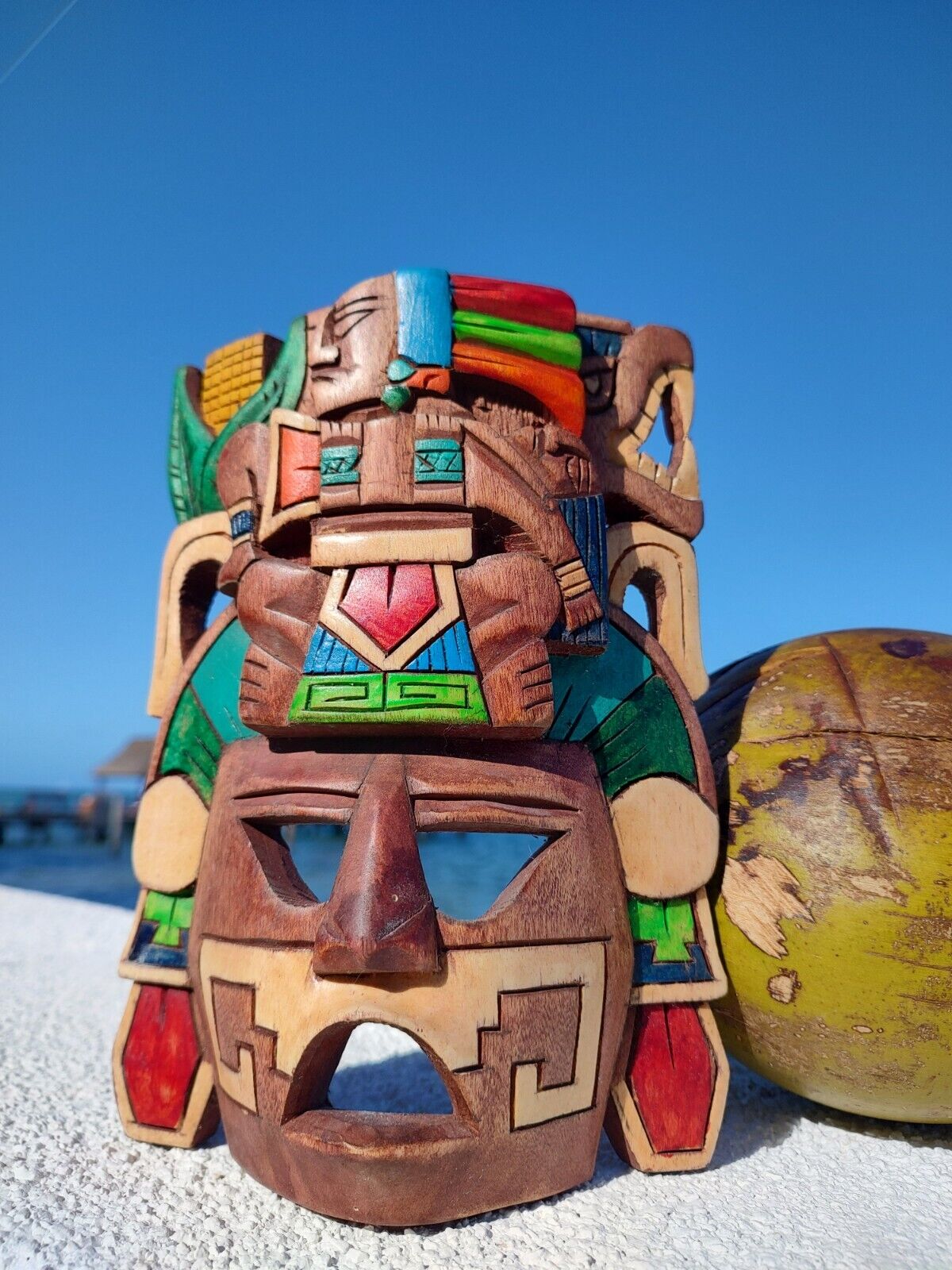 Discover Timeless Mayan Elegance: Carved Wood Mask Amor Eterno 9inch