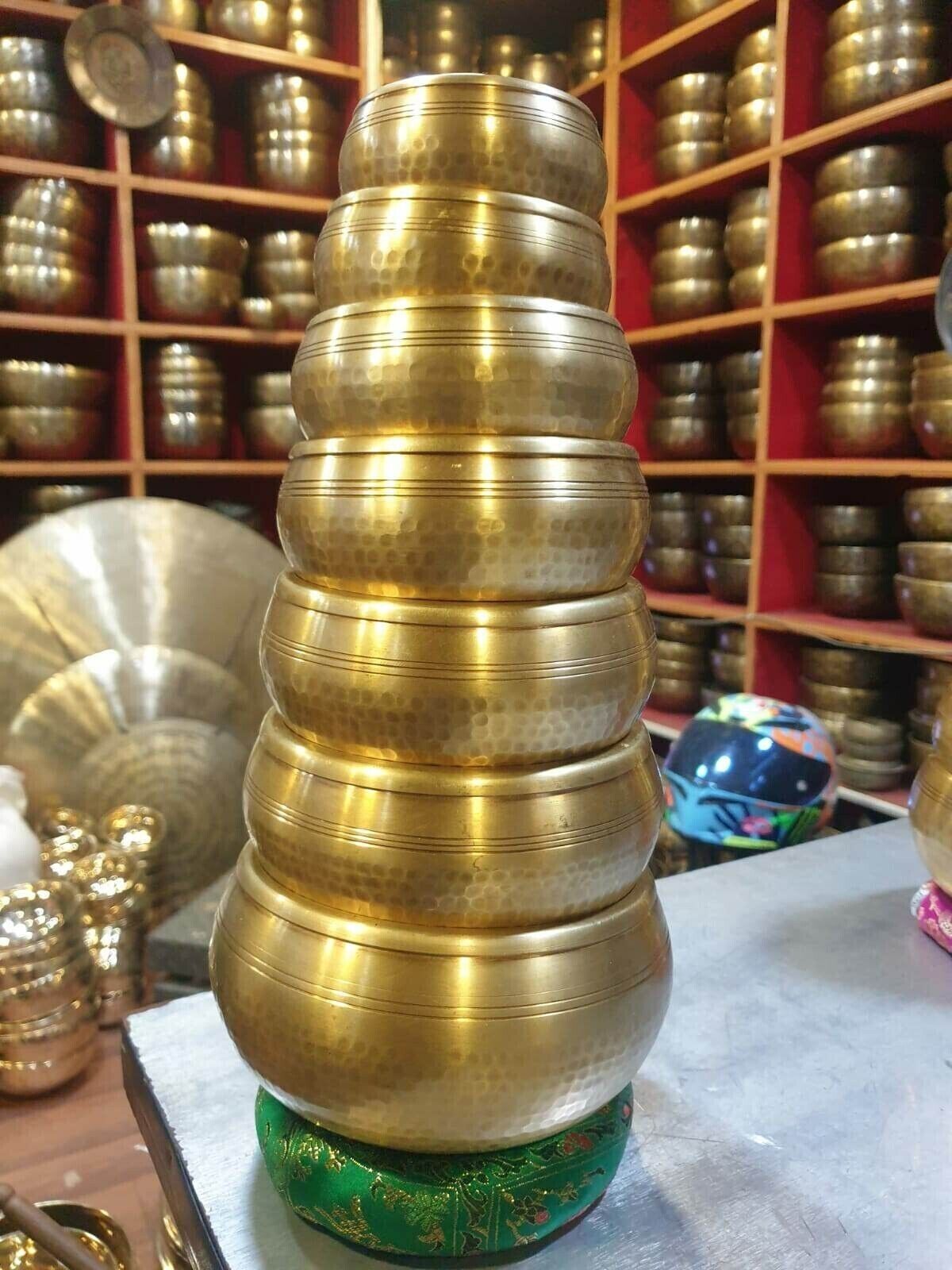 Set Of 7 Hand Hammer Tibetan Handmade 7 Pieces Singing Bowl Therapy Meditation