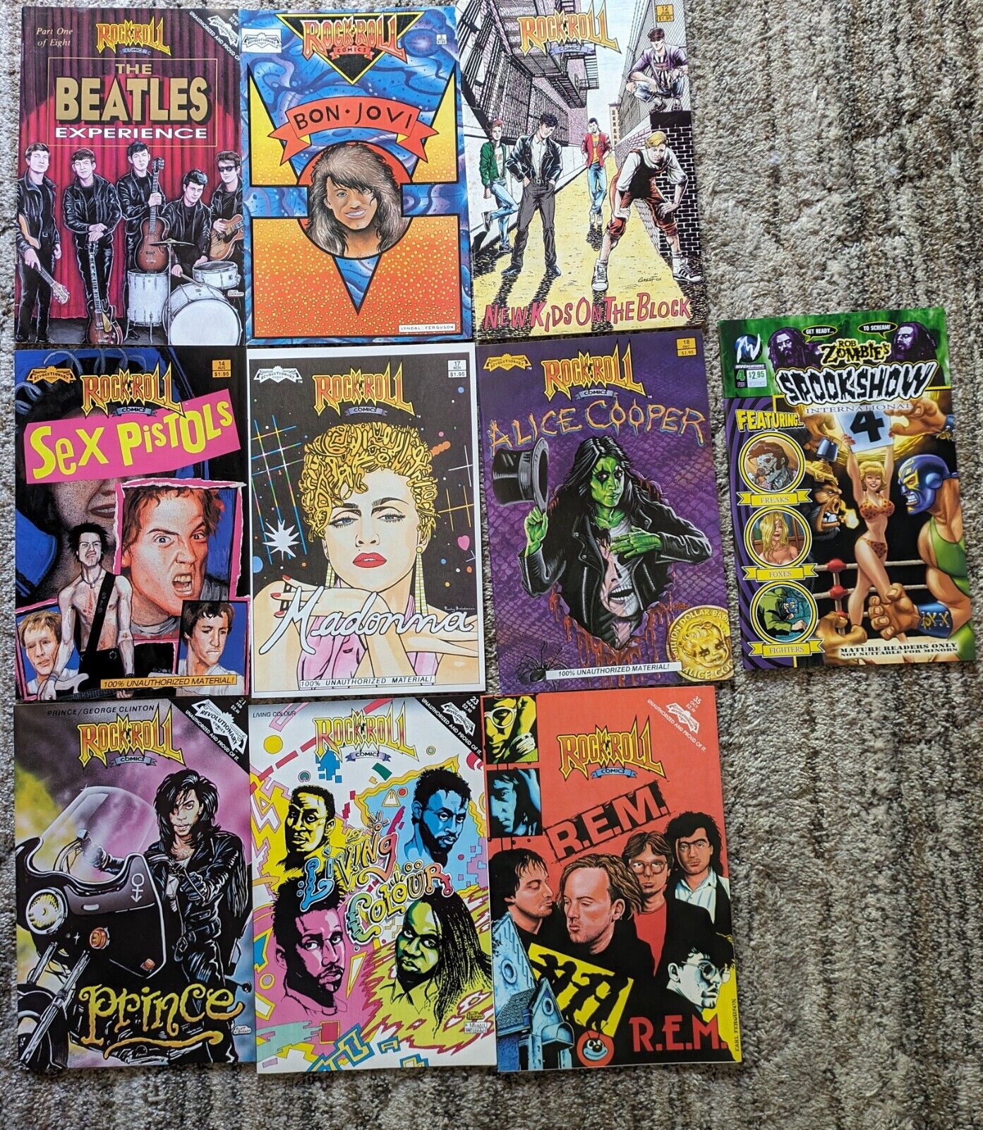 Rock n' Roll Comics Lot Of 9 Madonna Prince Beatles Revolutionary + a Rob Zombie