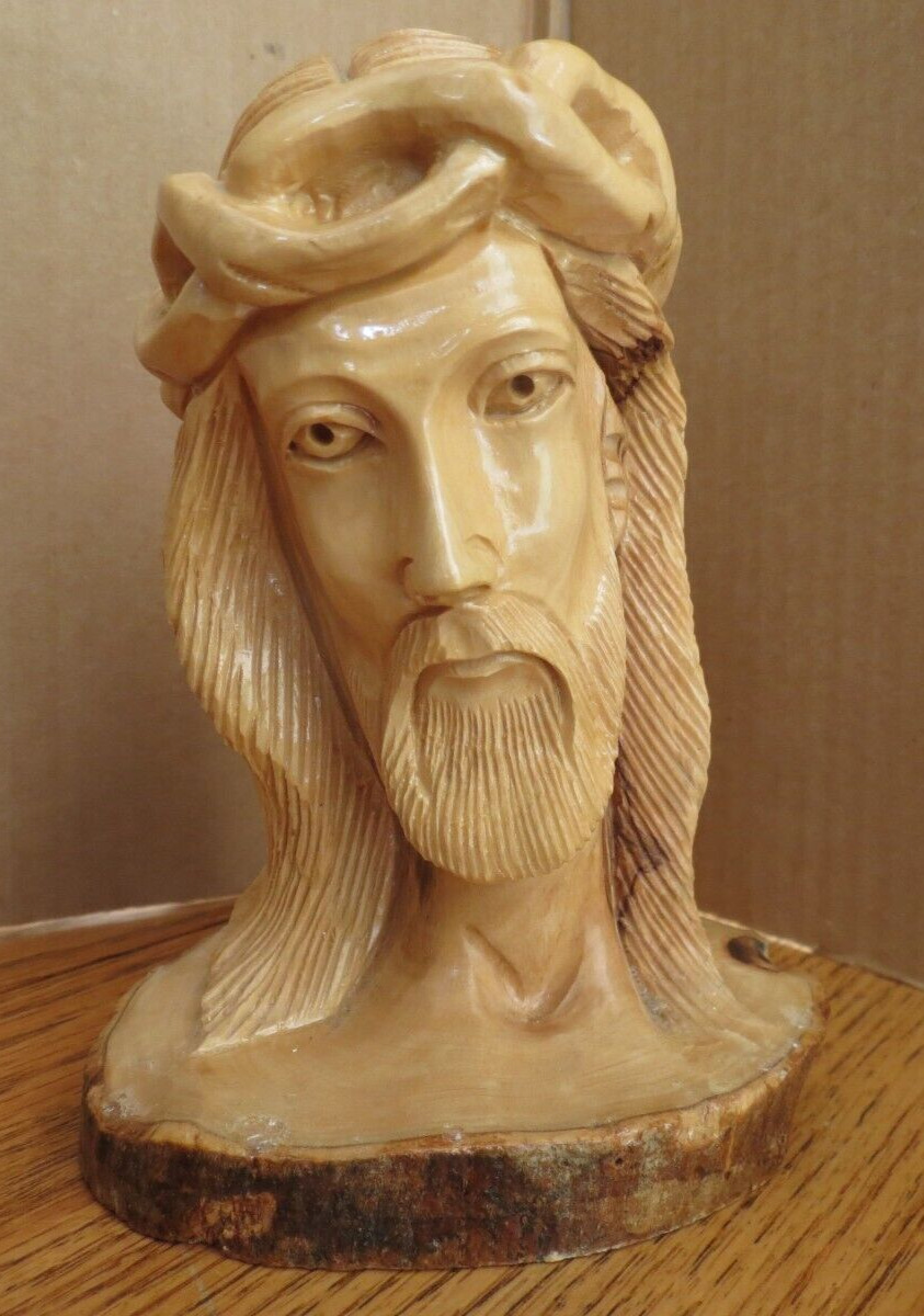 Jesus Head Hand Carved Olive Wood Sculpture Artistic Detail Little Bethlehem