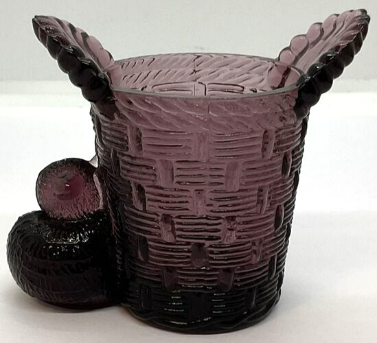 Vintage 2.75” Amethyst Purple Chick & Basket Toothpick Holder EUC Pressed Glass