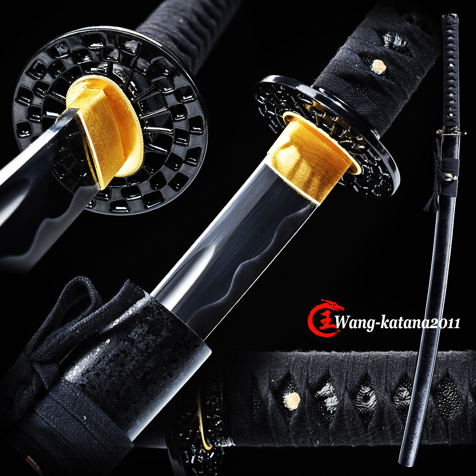 cool black samurai sword Japanese katana functional sharp carbon steel blade