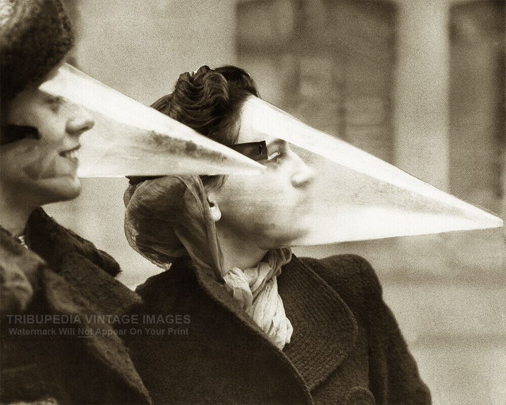 Vintage 1939 Photo Women Wearing “Blizzard Cone” Snowstorm Face Masks Bizarre