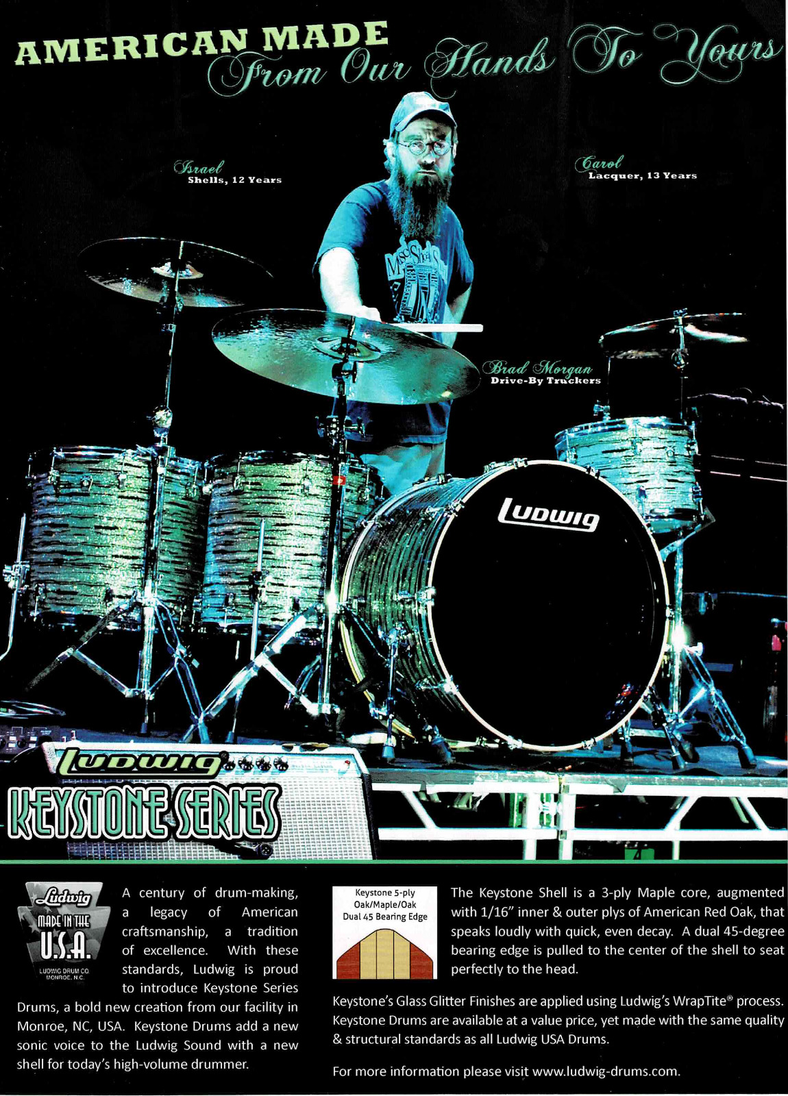 BRAD MORGAN of DRIVE-BY TRUCKERS - LUDWIG DRUMS - 2010 Print Ad