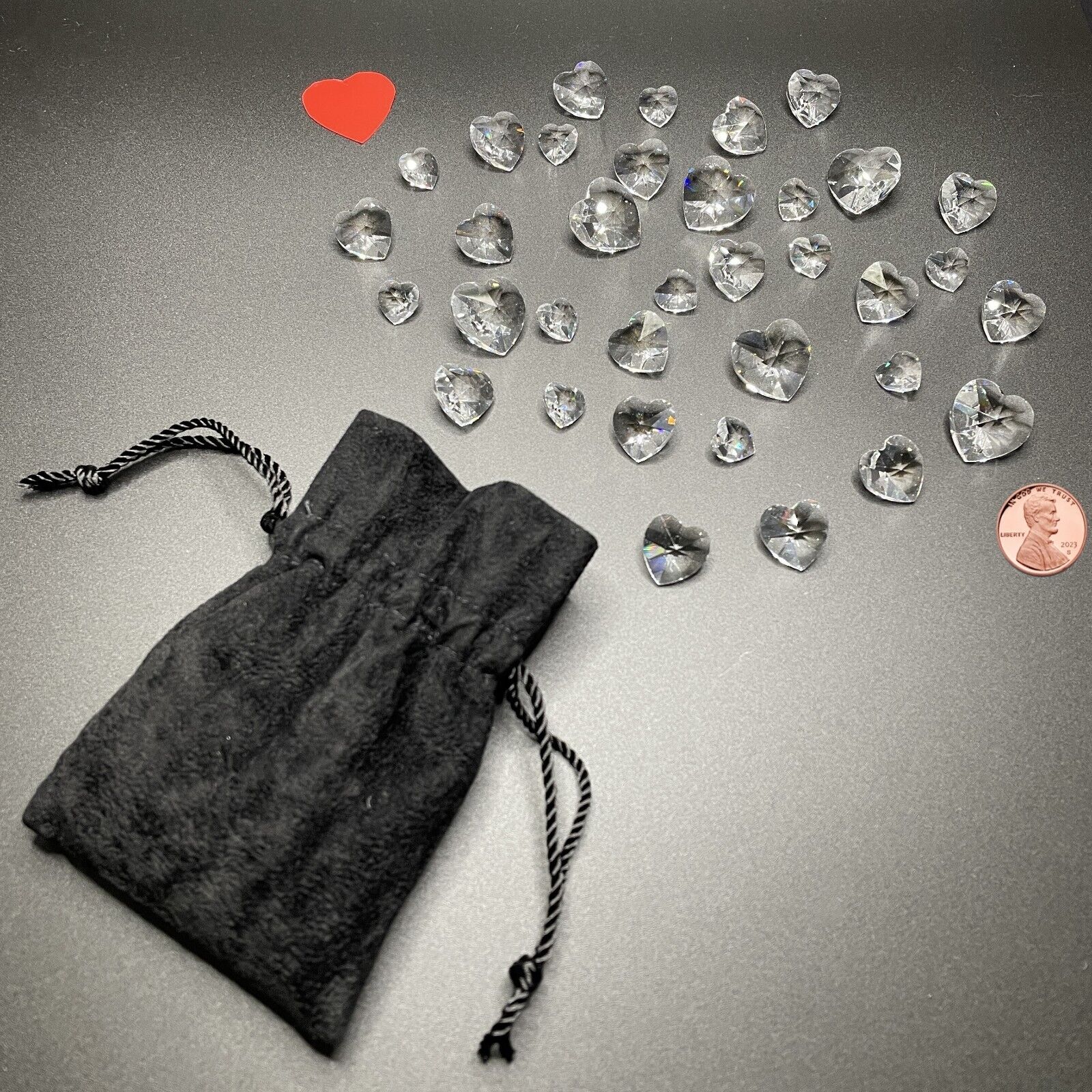 Swarovski 1996/1998 - 35 Clear Crystal MINI HEARTS Original Velvet Bag, Retired