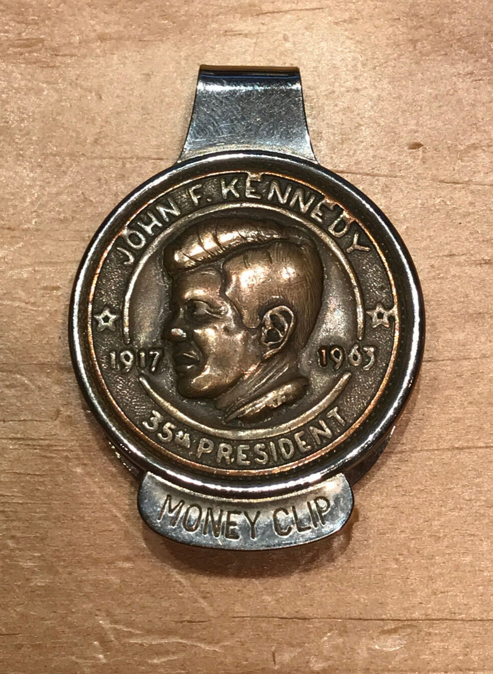 JOHN F. KENNEDY 35th PRESIDENT MONEY CLIP JFK - ELCO MAKER'S MARK ON REVERSE