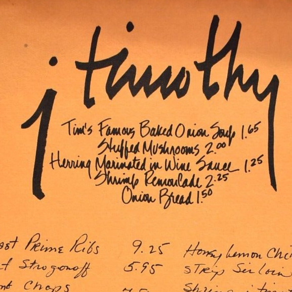 Vintage 1980s Timothy Restaurant Menu West Ormsby Avenue Louisville Kentucky