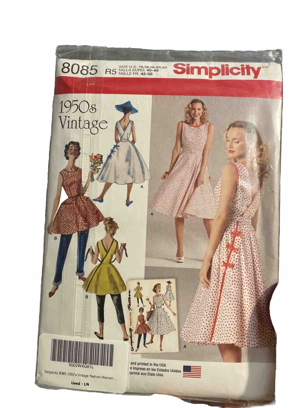 Simplicity Pattern 1950s Wrap Dress 8085 R5 Size 14-22 UNCUT pinup rockabilly
