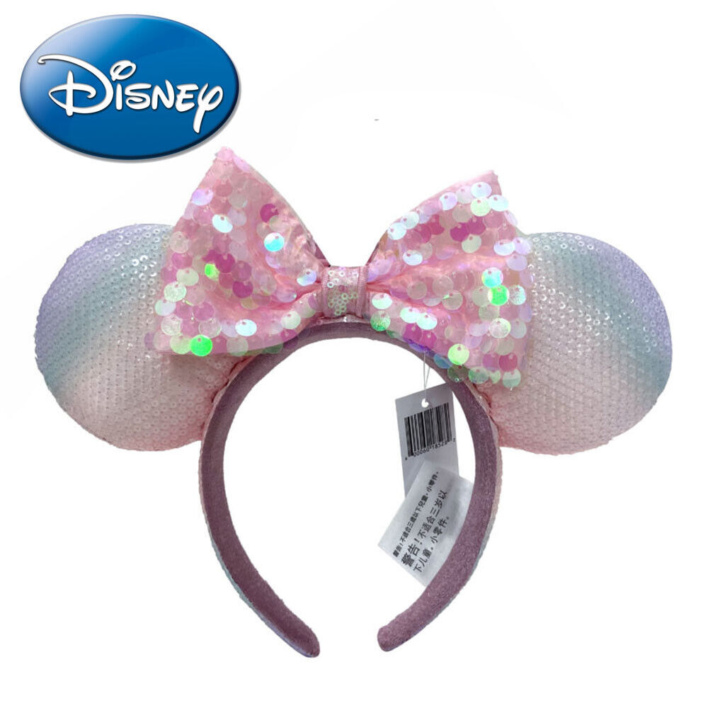 Rainbow Sequins Bow Rare Shanghai Tokyo Disney\'Resort Minnie Ears Headband 2024