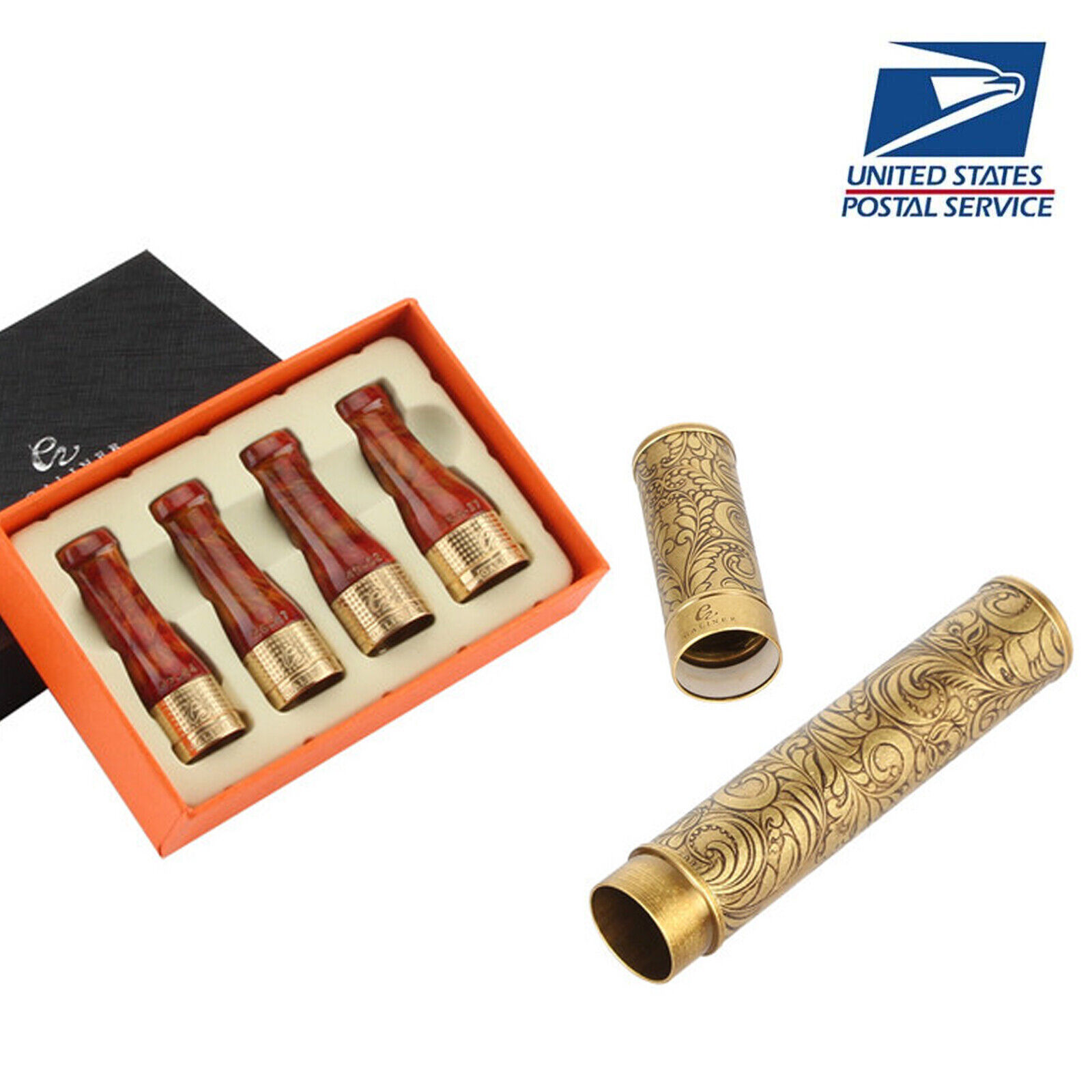 Galiner Pure Copper Cigar Holders Set 4 Sizes and Single Tube Cigar Case Travel