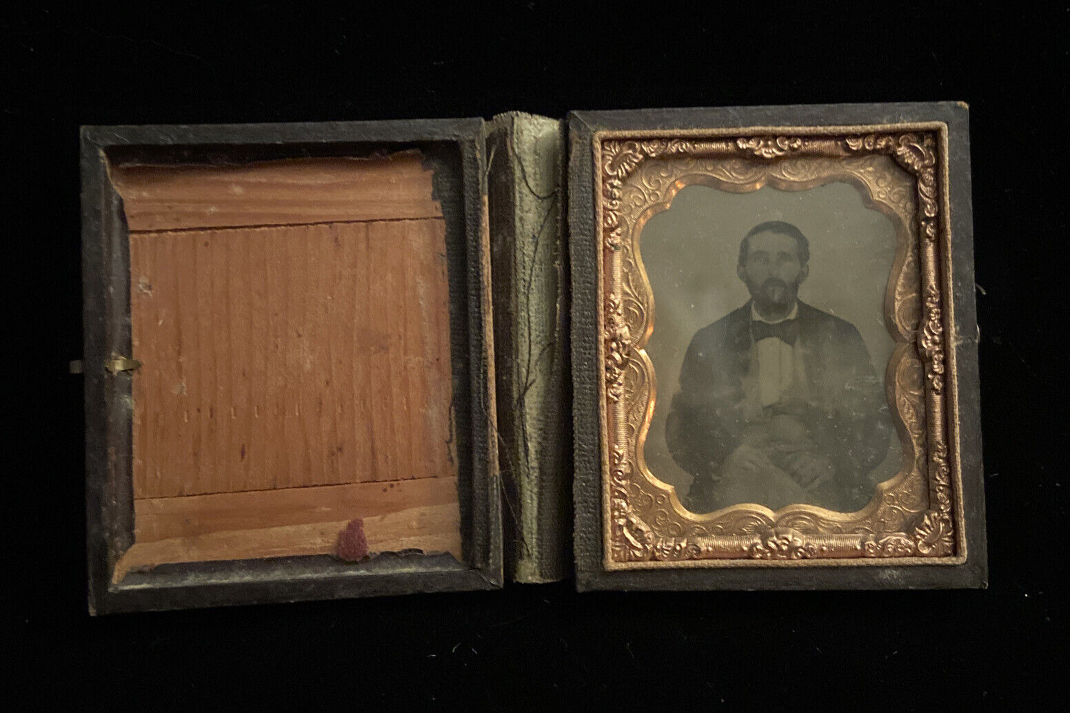 Antique 1800’s Victorian Young Gentleman Photo Tintype Picture Leather Frame