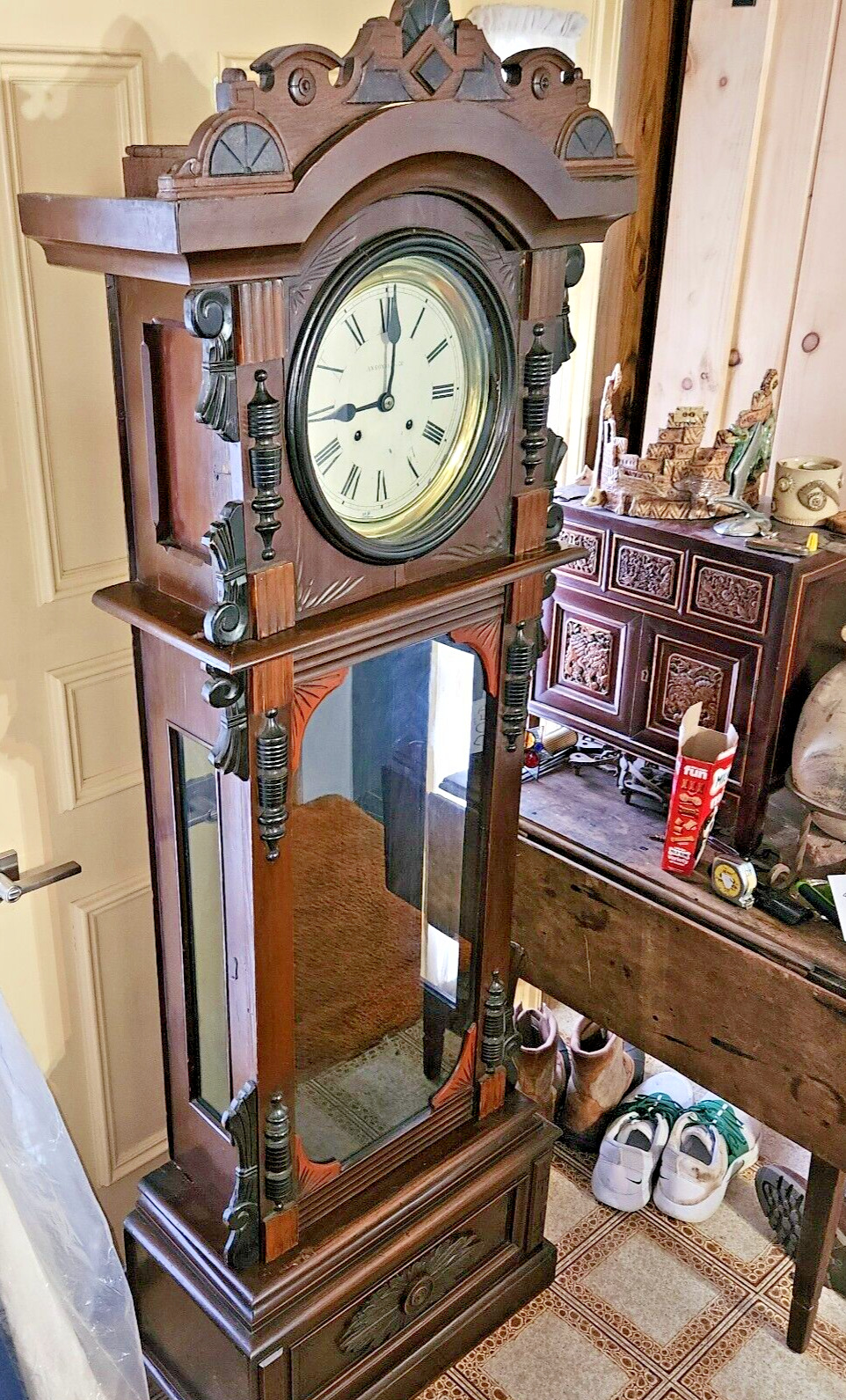 Antique Victorian Eastlake Jewelers Standing Regulator Clock w/ Ansonia Movement