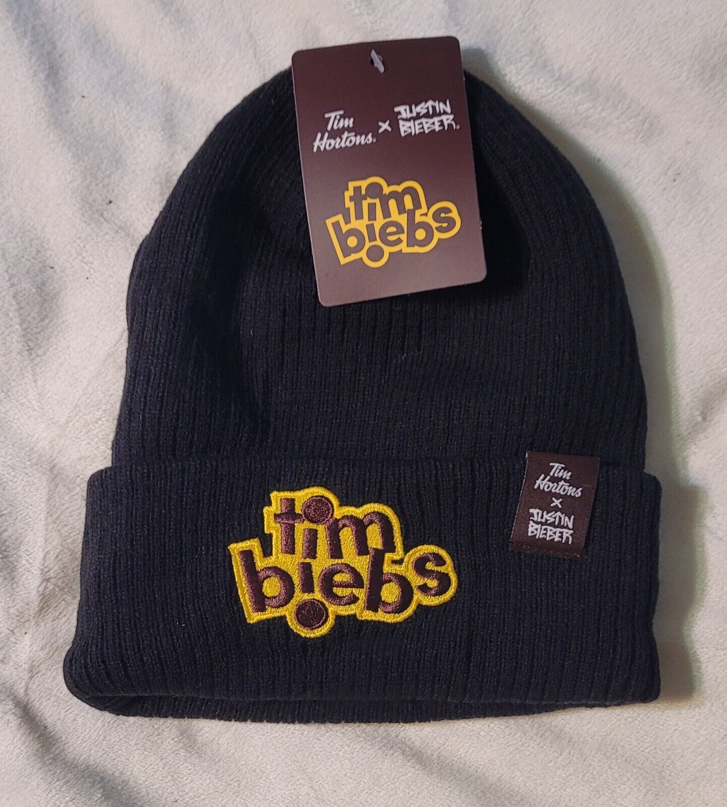 JUSTIN BIEBER x TIM HORTONS Tim Biebs Black Toque Beanie Winter Hat Limited Edit