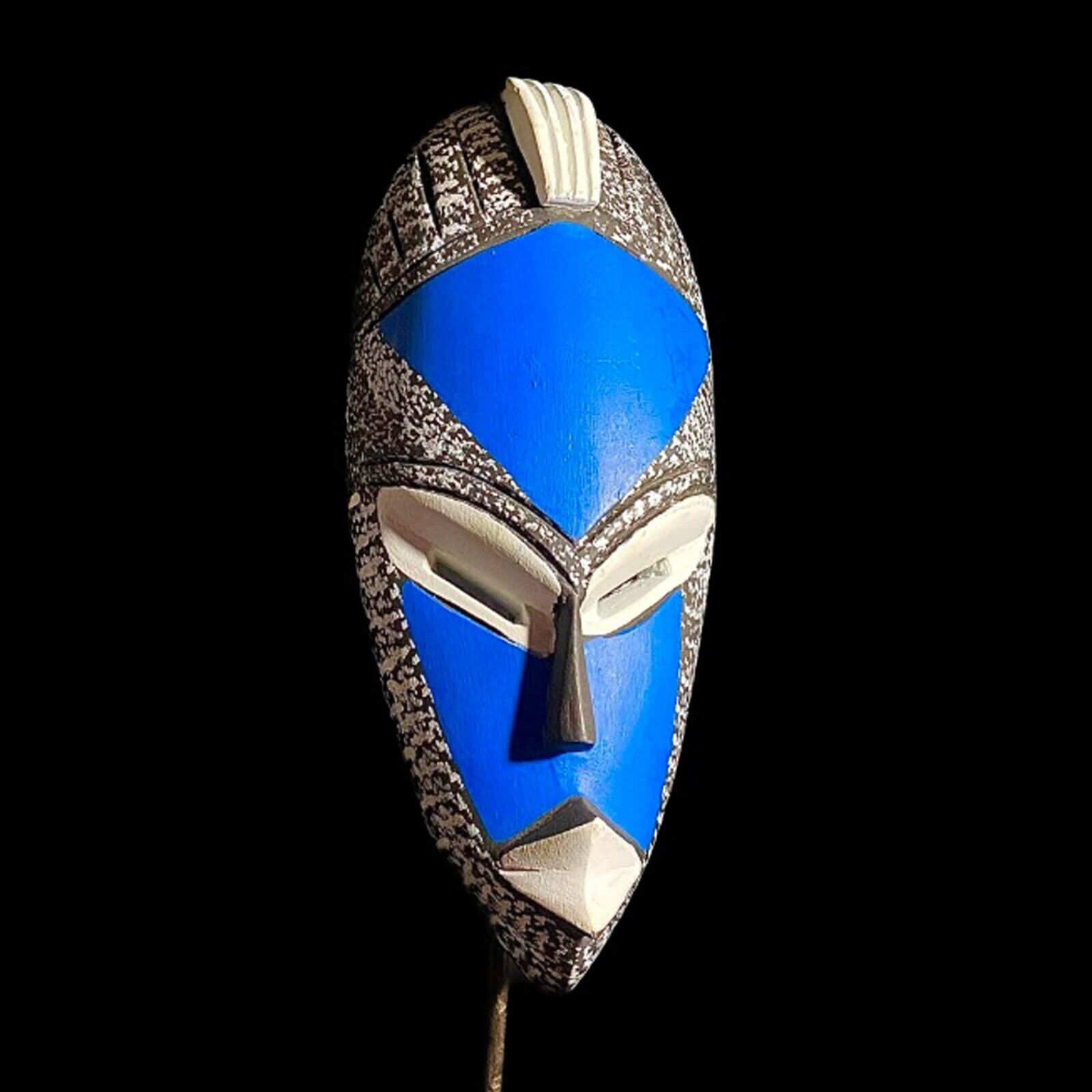 African mask tribal in deep blue color handmade made of solid wood GHANA-7464