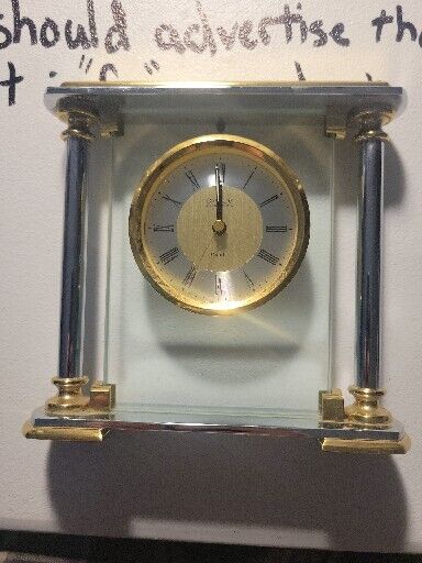 Danbury Clock Brass & Glass Quartz Desk/Mantle Clock