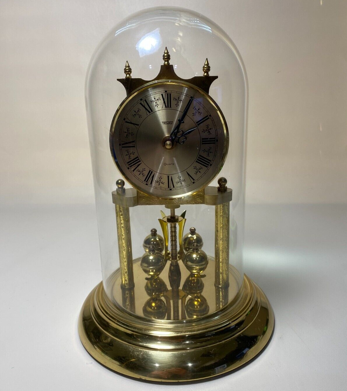 Vintage Trenkle Quartz Clock with Glass Dome 11 3/4\