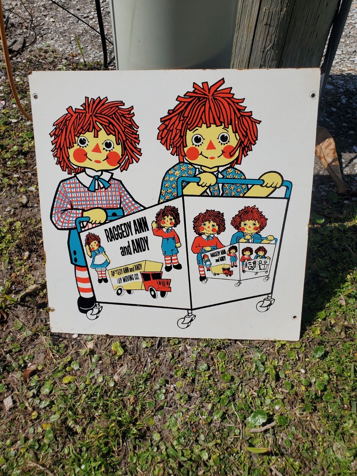 c.1950s Original Vintage Raggedy Ann And Andy Sign Toy Moving Co. Bobbs Merril 