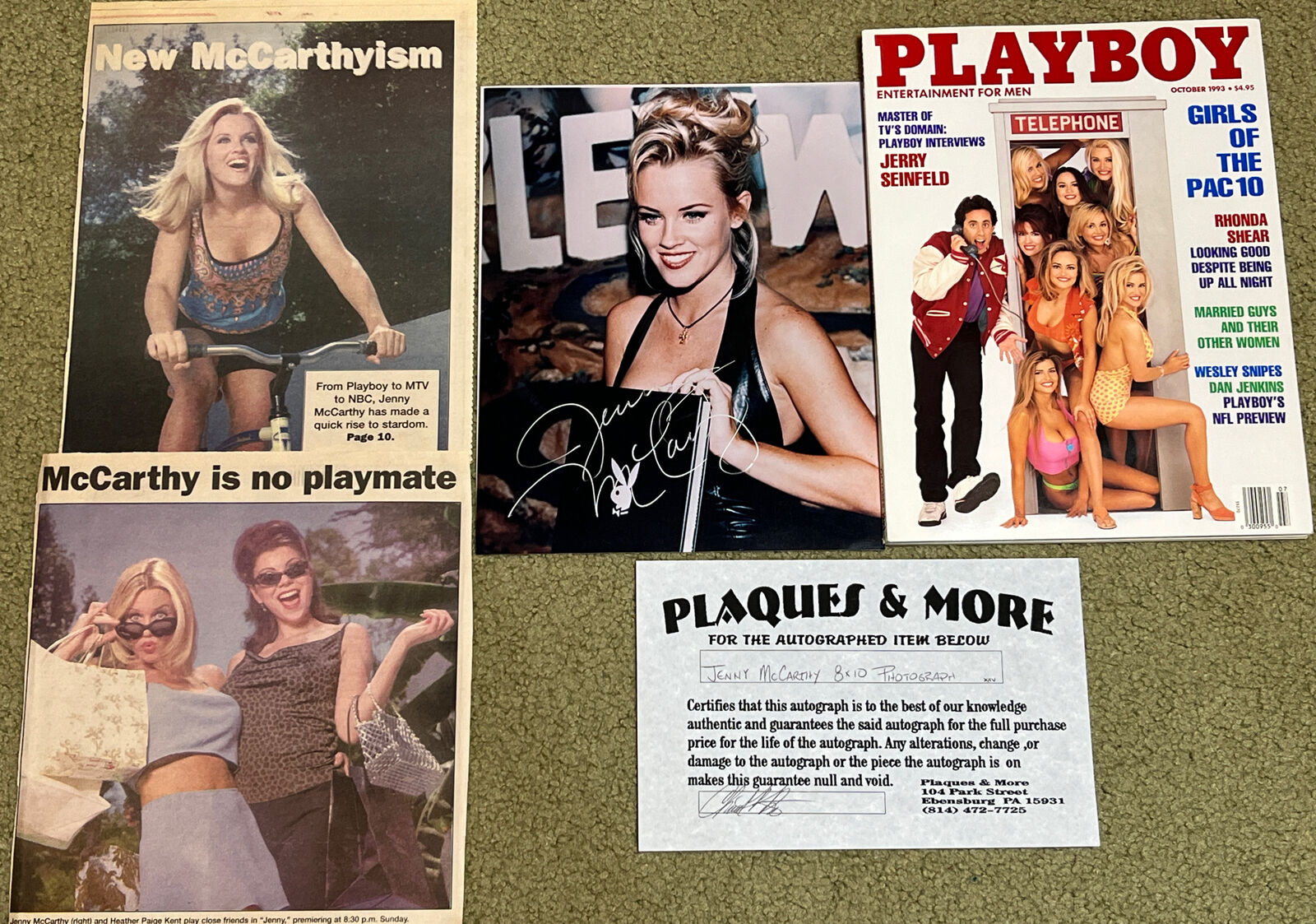 Signed 8x10 Photo & Playboy Magazine 1993 1st Jenny McCarthy, Jerry Seinfeld Lot