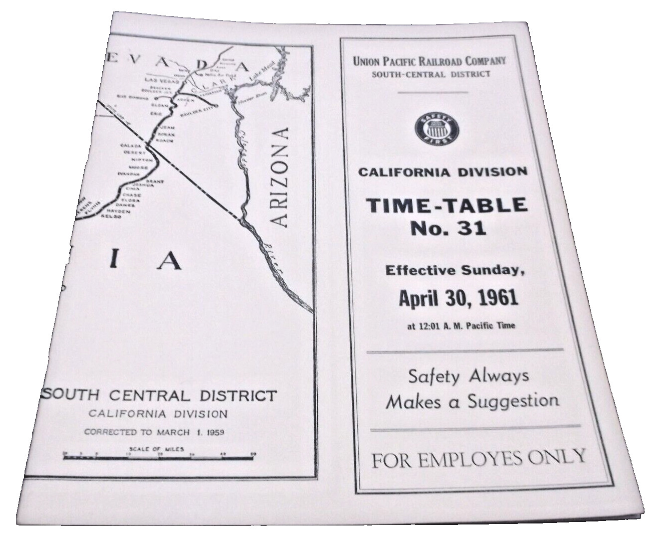 APRIL 1961 UNION PACIFIC CALIFORNIA DIVISION EMPLOYEE TIMETABLE #31